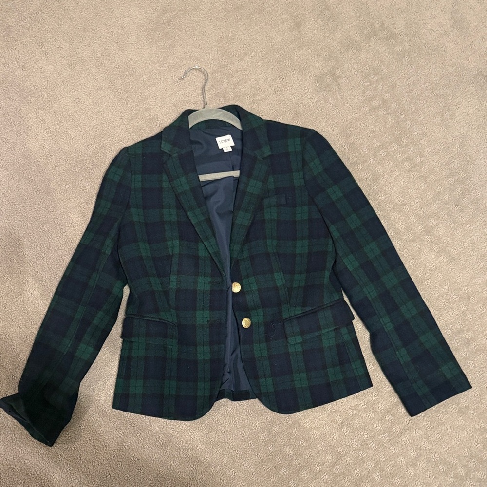 J. Crew Green and Black Checkered Blazer